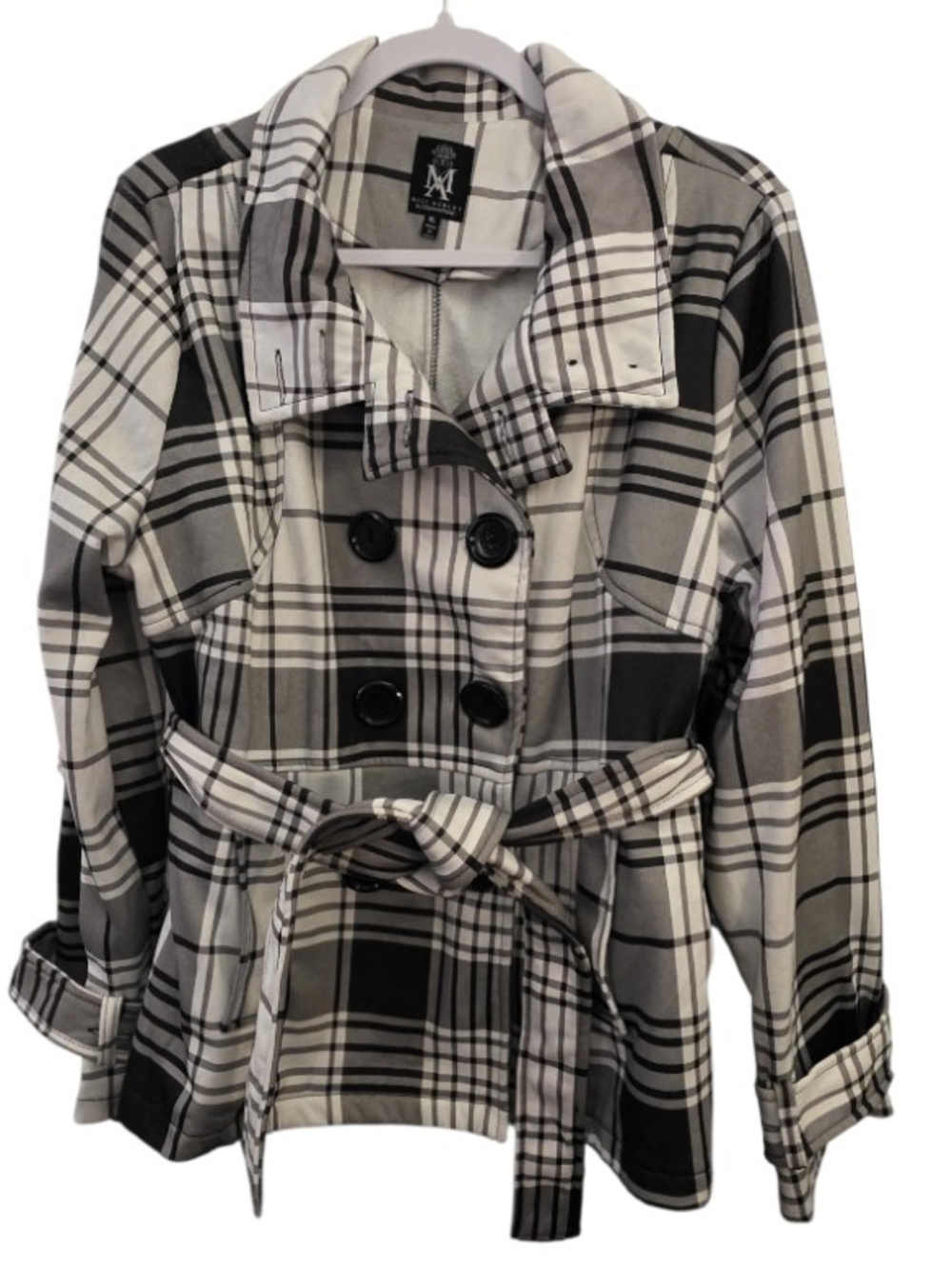 Black and White Plaid Womens Peacoat